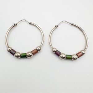 Vintage Sterling silver 925 Multi-Color Hoop Earrings with beads, artisan made